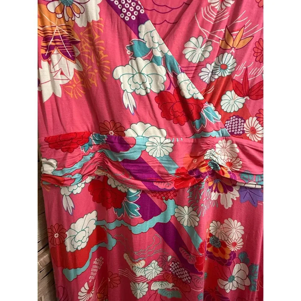 Soft Surroundings Floral Maxi Dress Large Petite Pink Boho Stretch Sleeveless